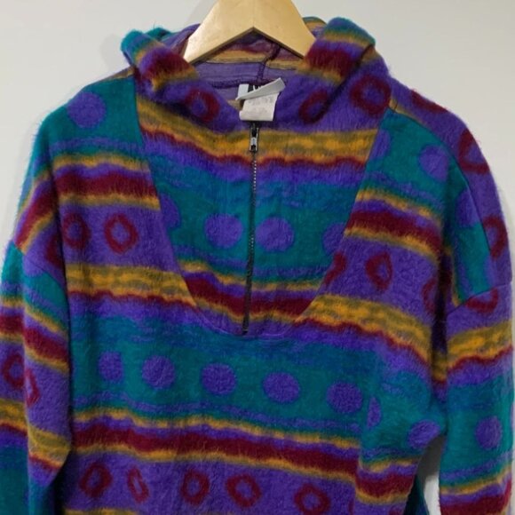 Jeans Wear Vintage Aztec Print Pullover, Hood, 1/4 Zip, 90s Indie Size Medium - Picture 2 of 16
